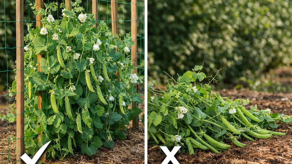 Ispravno postavljene potpore za grašak koje sprječavaju oštećenja