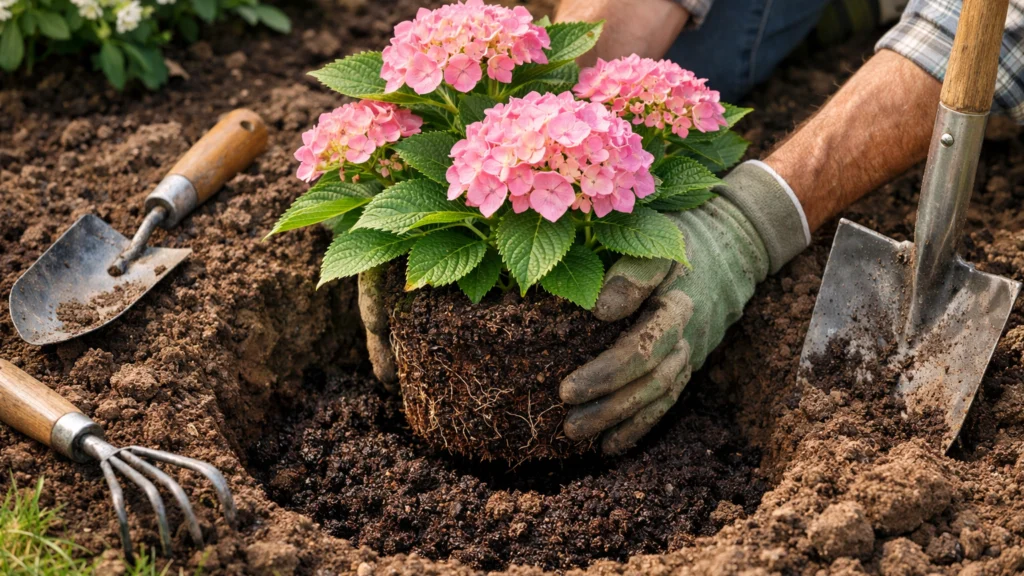 Sadnja hortenzije u pripremljeno tlo uz dodatak komposta