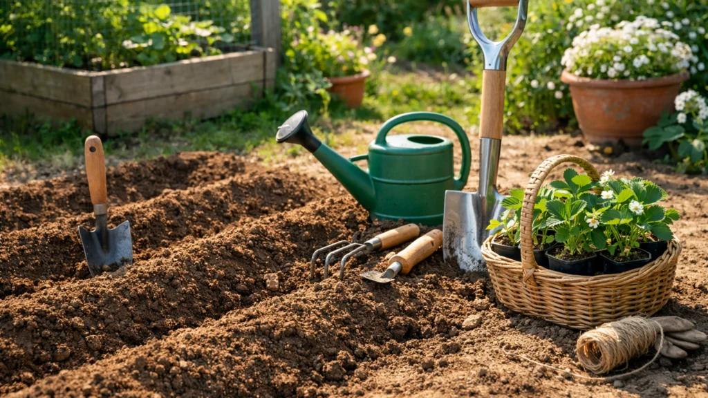 Sunčana lokacija i pripremljeno tlo za sadnju jagoda