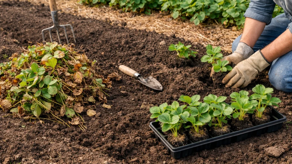Obnova gredica jagoda uklanjanjem starih biljaka