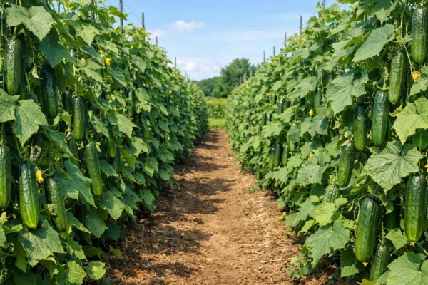 Uzgoj krastavaca u vrtu s potpornom konstrukcijom i zdravim biljkama