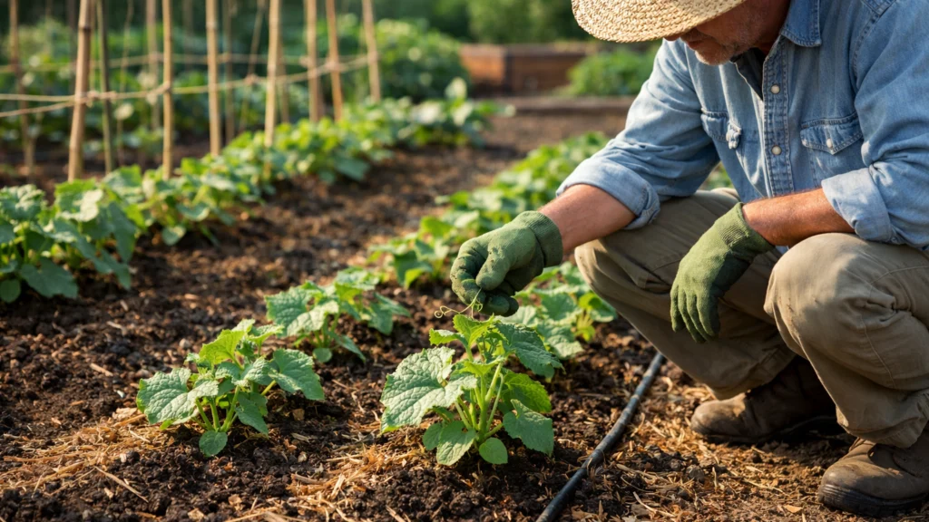 Početni uzgoj krastavaca u vrtu i pregled mladih biljaka