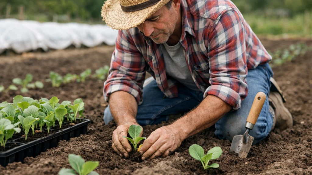 Sadnja presadnica kupusa u pripremljeno tlo
