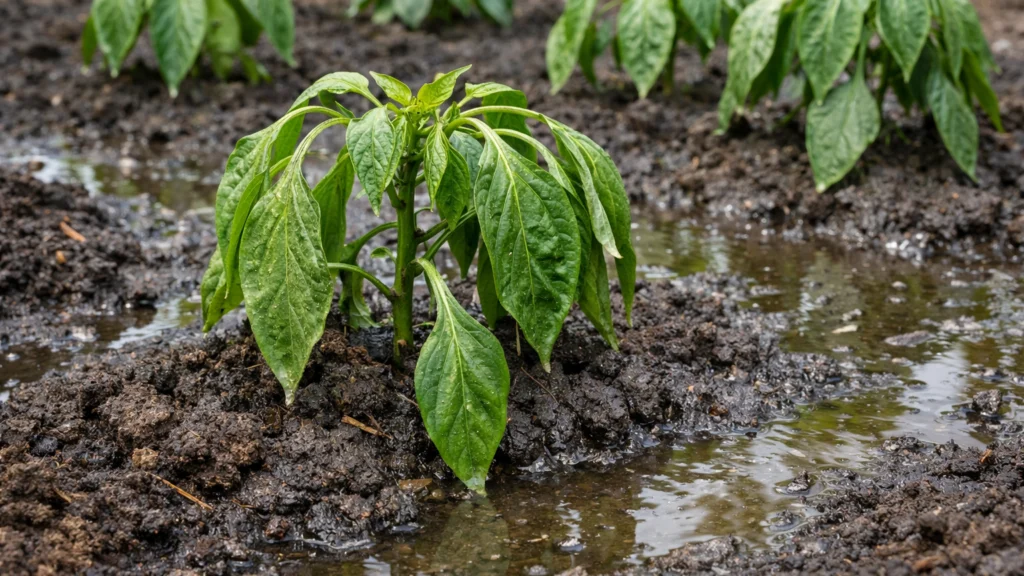 Prekomjerno zalijevanje paprike koje uzrokuje slab rast biljke
