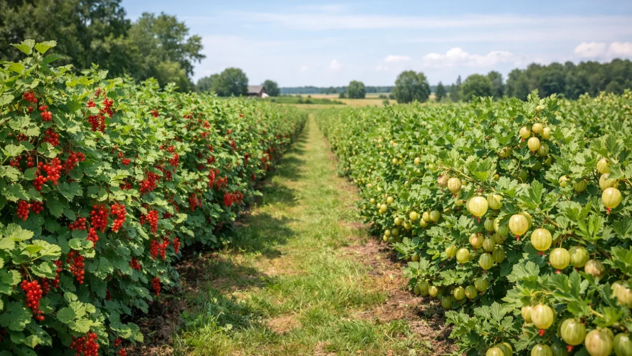 Uzgoj ribiza i ogrozda u vrtu s bogatim, zrelim plodovima