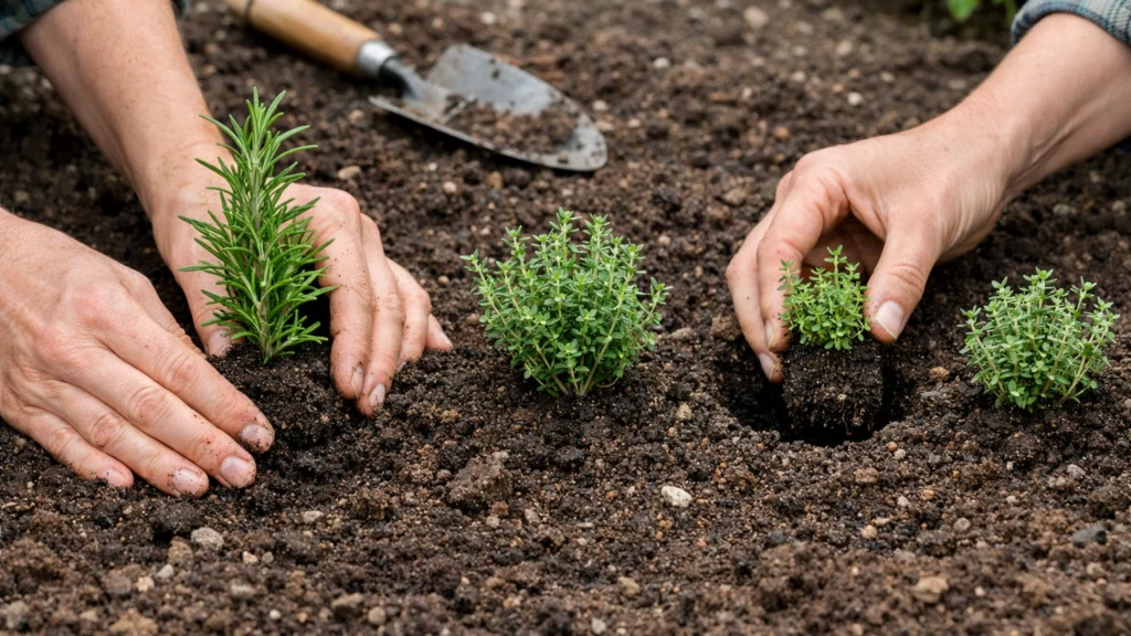 Sadnja presadnica ružmarina i timijana s pravilnim razmakom