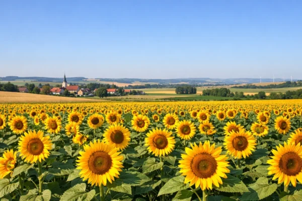 Uzgoj suncokreta za hranu i ulje na velikom polju u punoj cvatnji