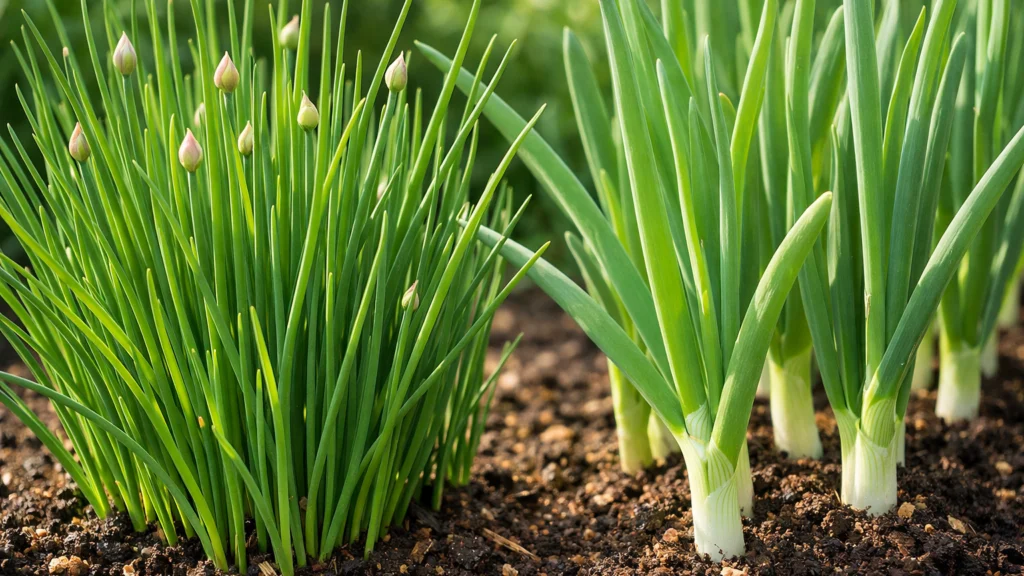 Svježi vlasac i mladi luk spremni za berbu u kućnom uzgoju