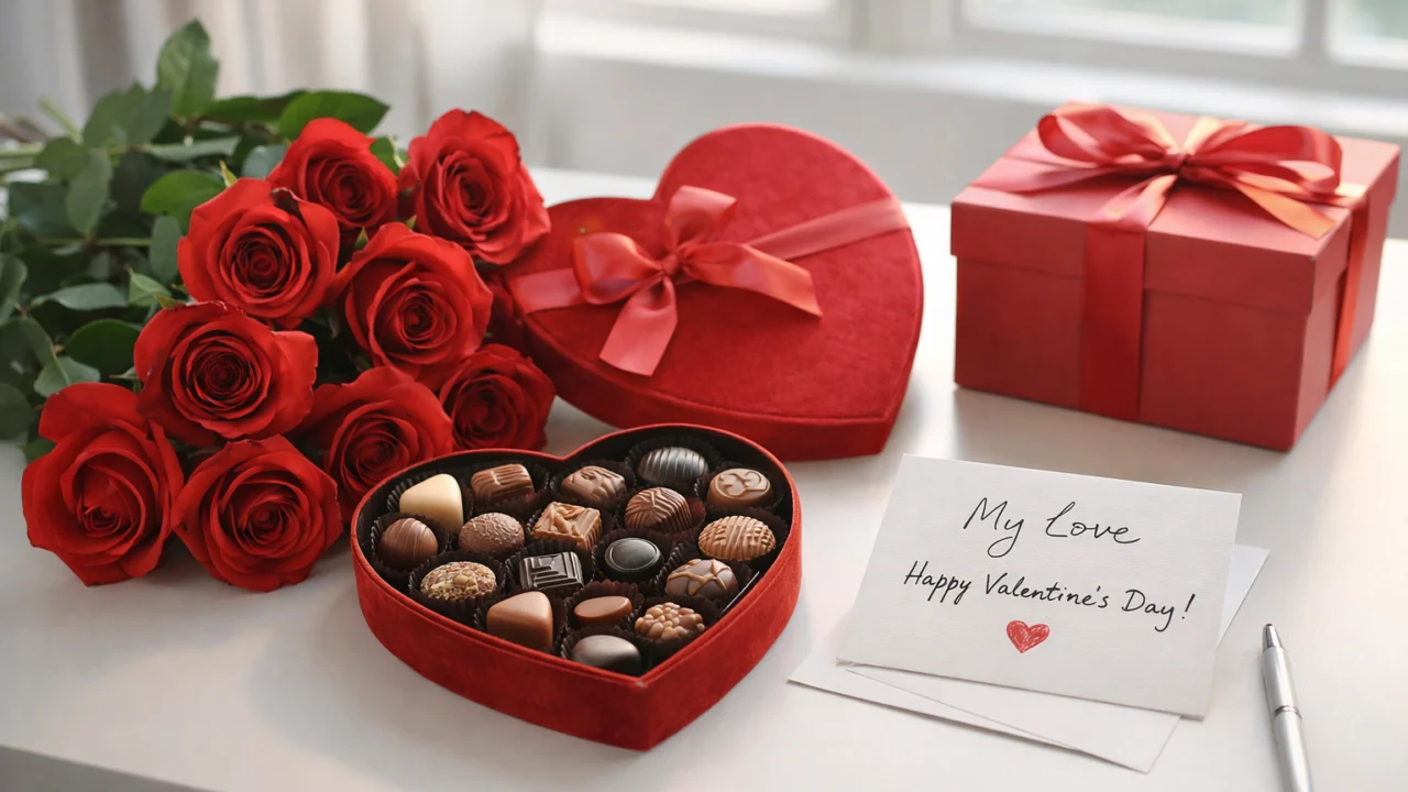 Simboli Valentinova poput ruža, čokolade i čestitke kao dio tradicije darivanja