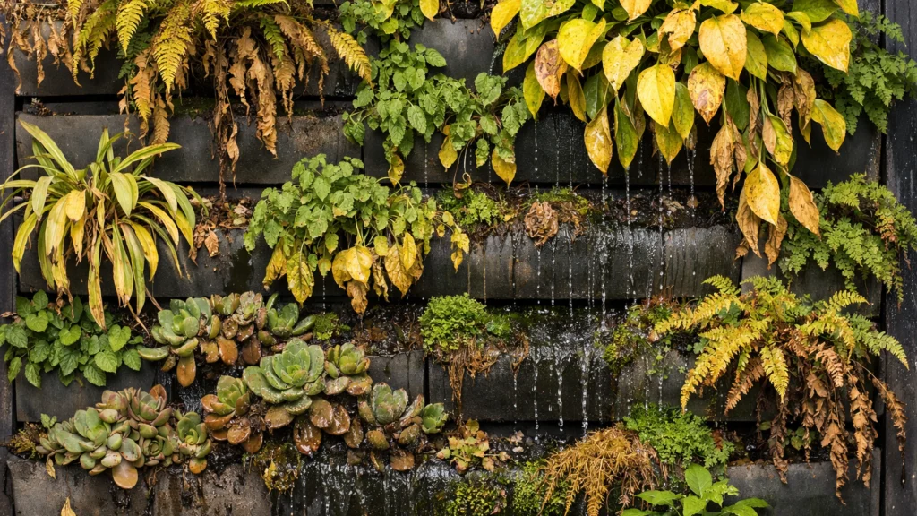 Pogrešno zalijevanje vertikalnog vrta i oštećene biljke