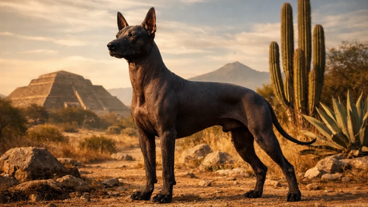 Xoloitzcuintli drevni meksički pas bez dlake u prirodnom okruženju