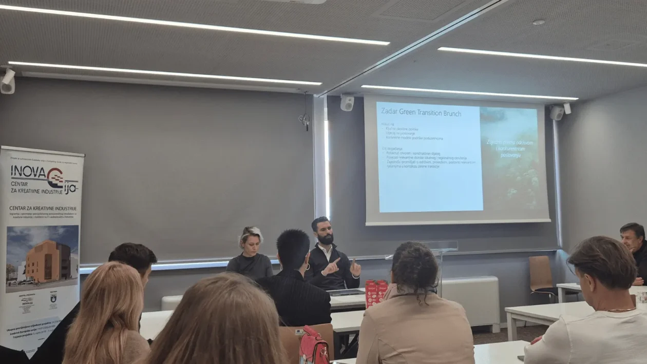 Sudionici Zadar Green Transition Bruncha raspravljaju o zelenoj tranziciji u Centru za kreativne industrije.