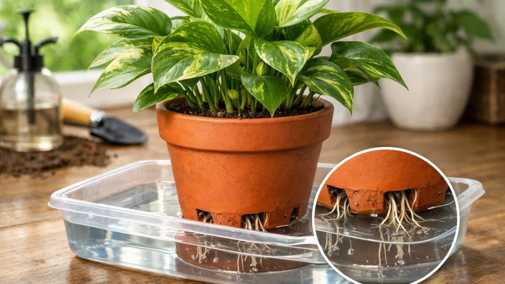 Zalijevanje biljaka odozdo potapanjem posude u vodu