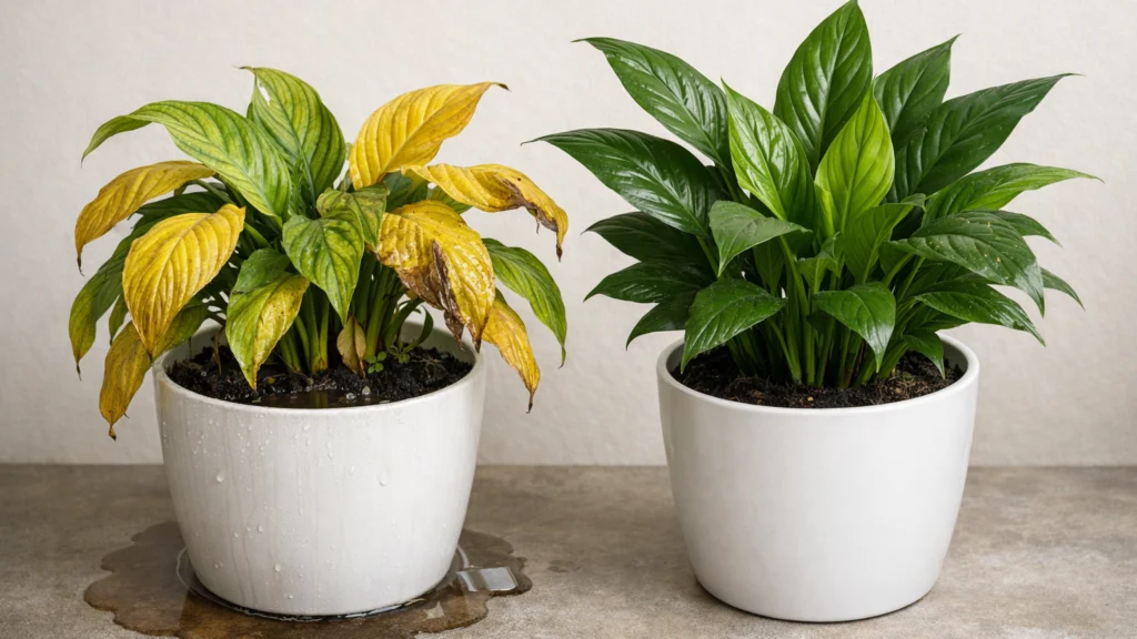 Žuti listovi kao znak prečestog zalijevanja biljaka u posudama