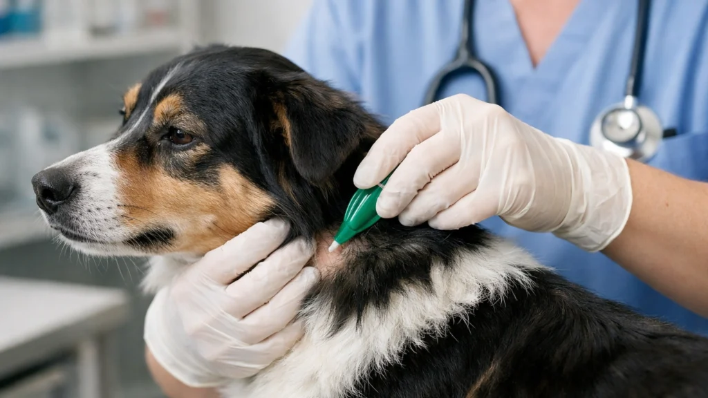 Primjena spot-on ampule za zaštitu psa od buha i krpelja