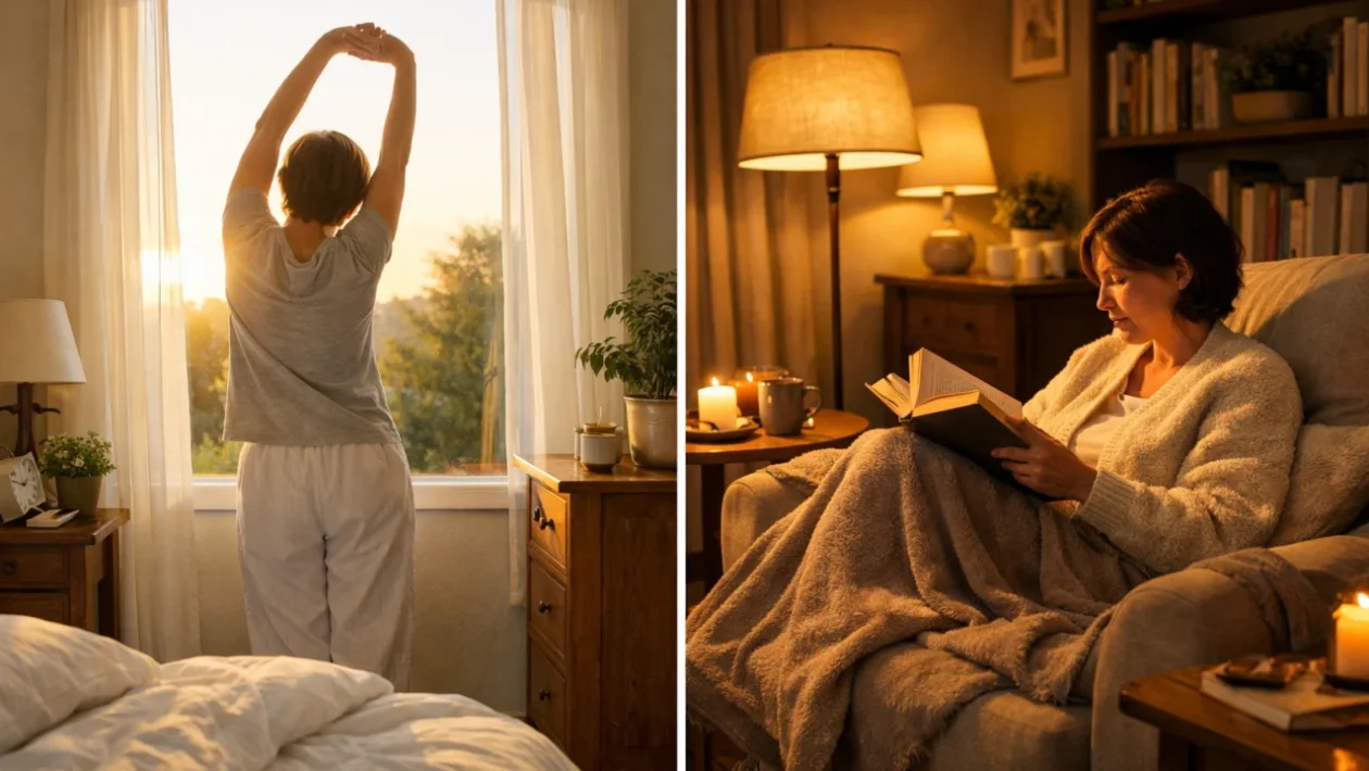 Zdrava jutarnja i večernja rutina u mirnom domu s prirodnim svjetlom