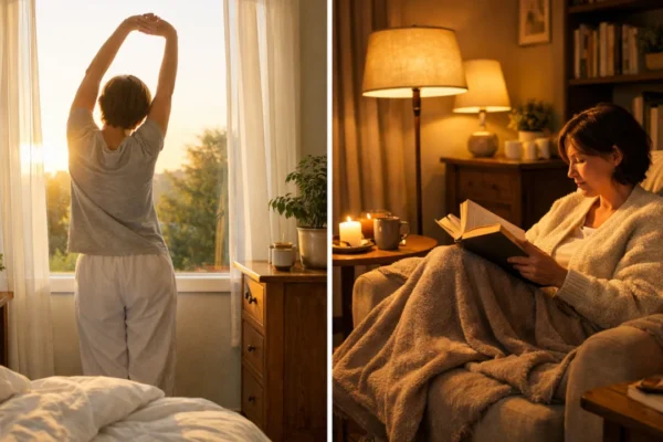 Zdrava jutarnja i večernja rutina u mirnom domu s prirodnim svjetlom