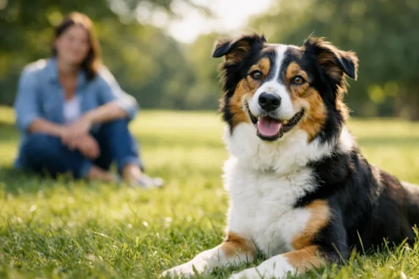 Sretan i zdrav pas u prirodi s opuštenim držanjem i sjajnom dlakom