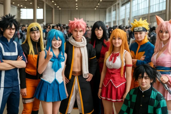 Anime subkultura i cosplay zajednica na konvenciji s raznolikim kostimima