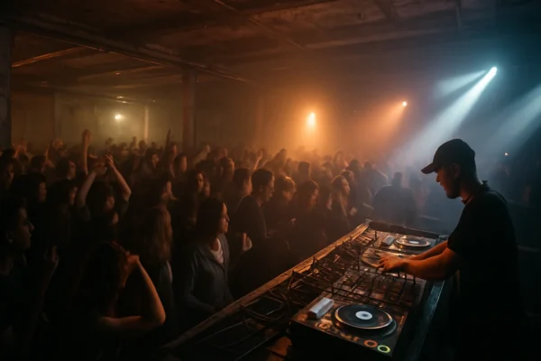 Underground breakbeat party u skladištu koji simbolizira ritam otpora i slobode