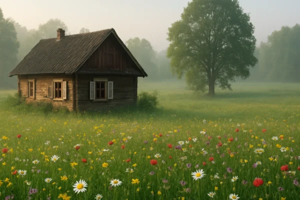 Cottagecore stil života u mirnom seoskom okruženju s kućicom u prirodi