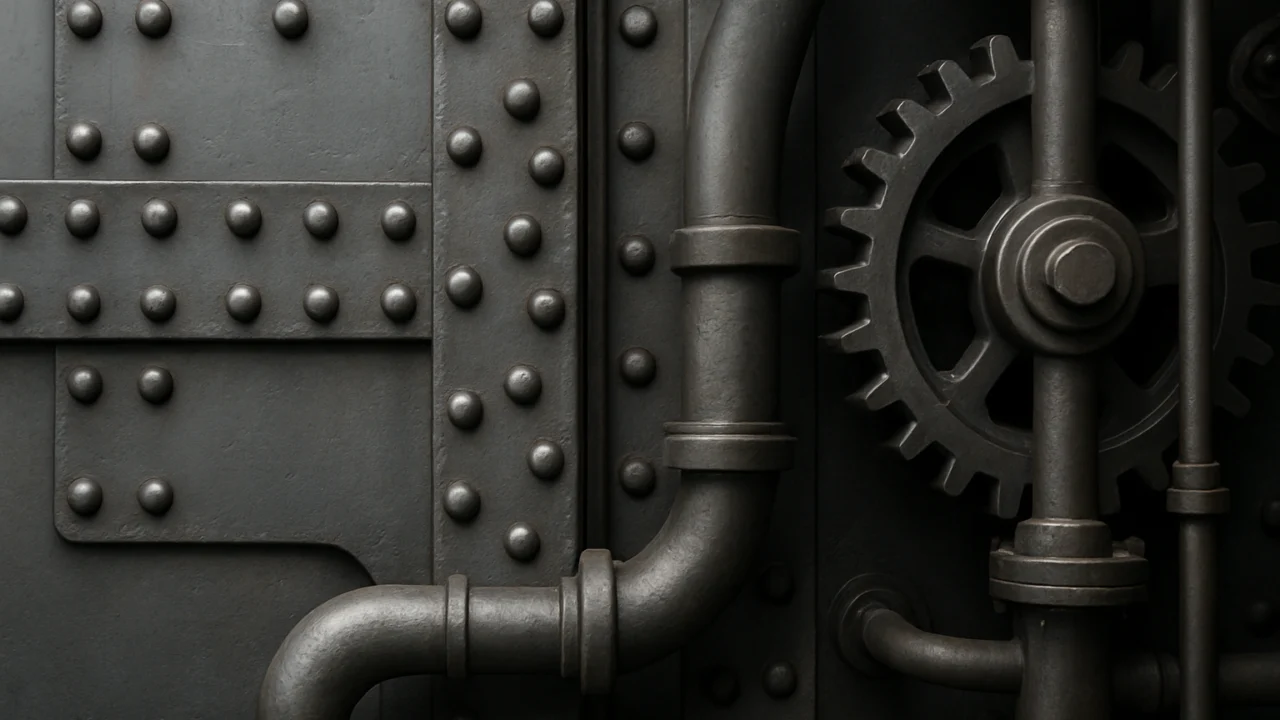 Detalji zakovica, zupčanika i čelika u industrijskoj dieselpunk estetici