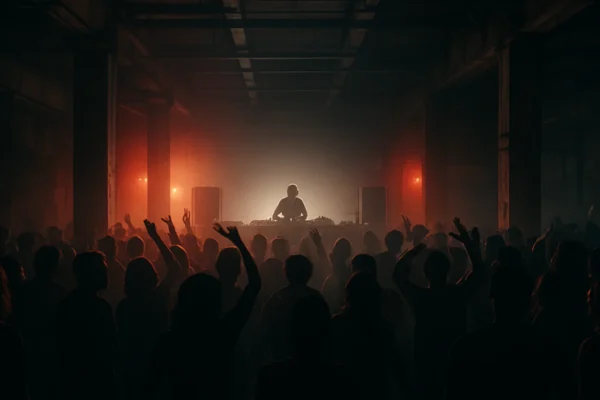 Drum and bass subkultura u urbanom noćnom klubu s publikom i DJ-em