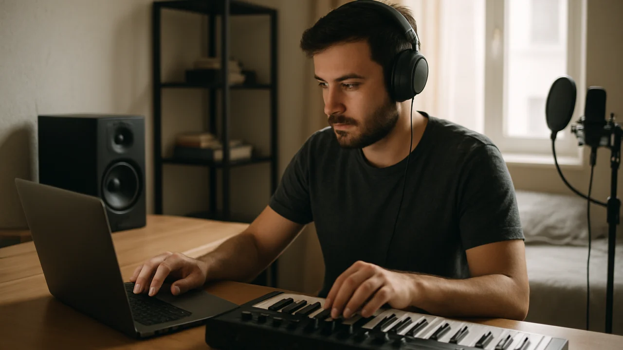 Producent drum and bass glazbe u kućnom studiju