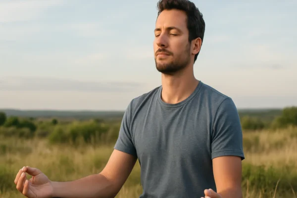 Duboko disanje za smirenje u prirodi, osoba koja mirno diše i opušta se
