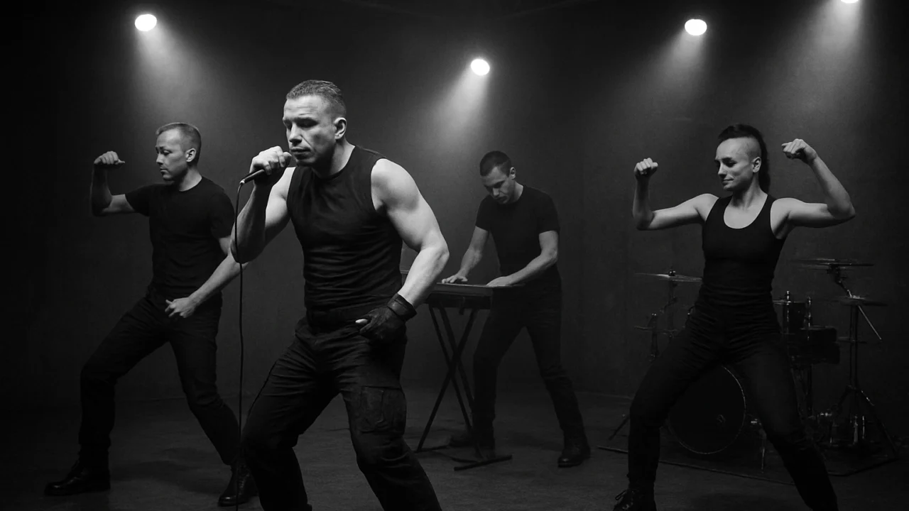 Minimalistički EBM nastup s naglaskom na ritam i tjelesnu energiju