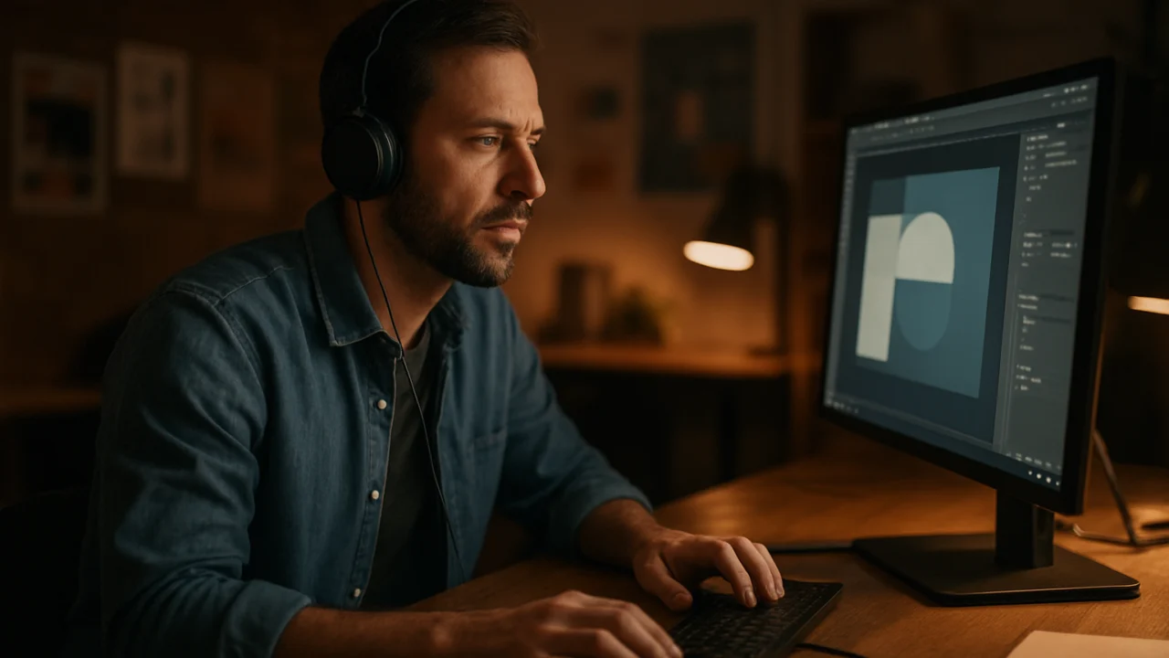 Grafički dizajner u studiju sluša glazbu – inspirativna osobna emo priča