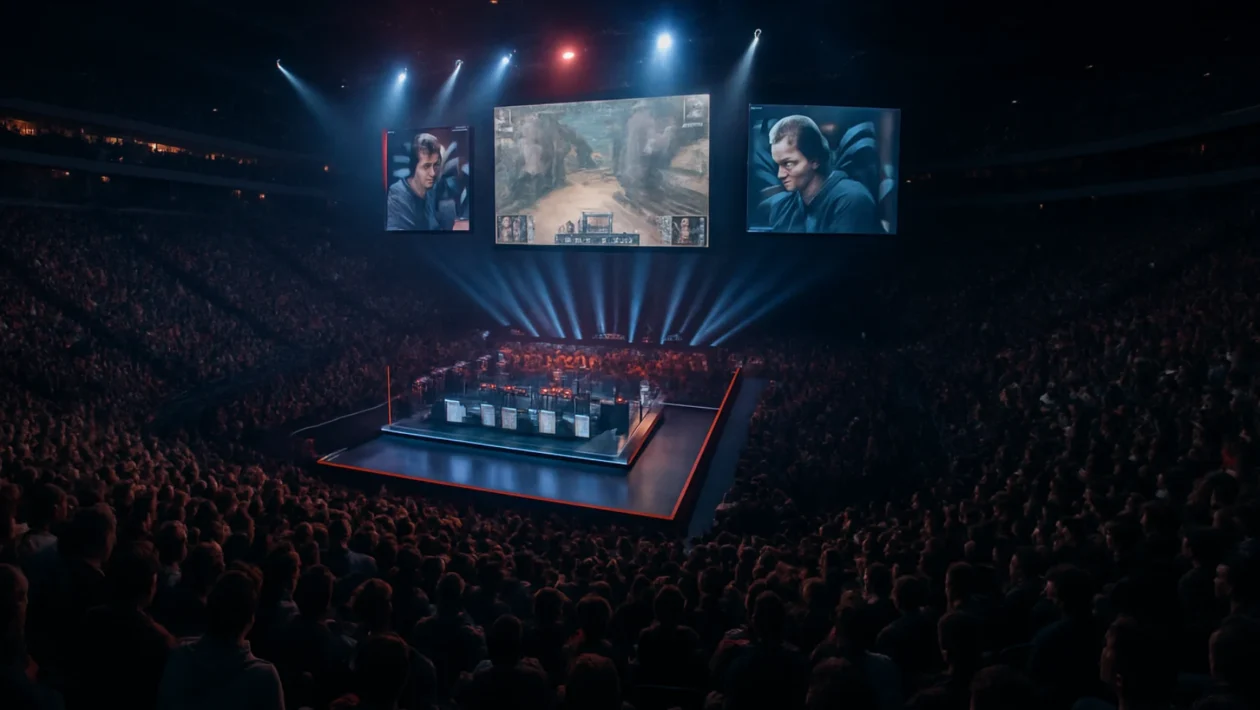 Esport turnir u velikoj areni s publikom i profesionalnim igračima