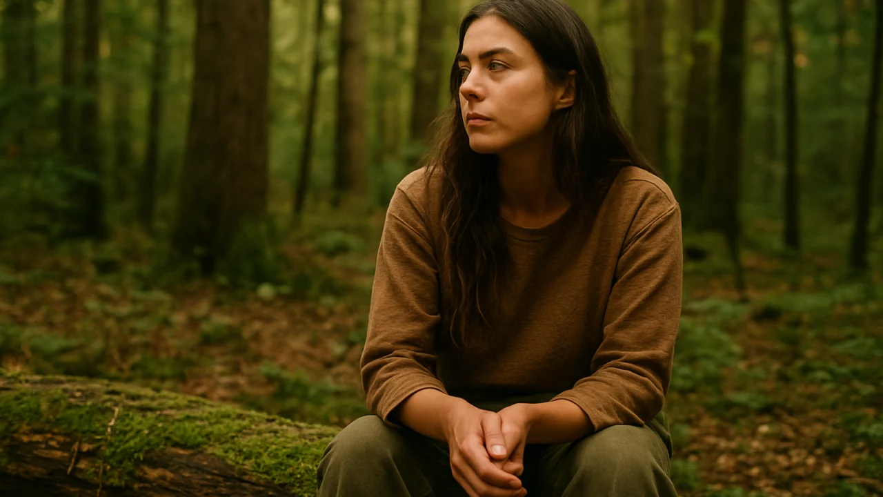 Mlada žena pronalazi mir u šumi i povezuje se s prirodom
