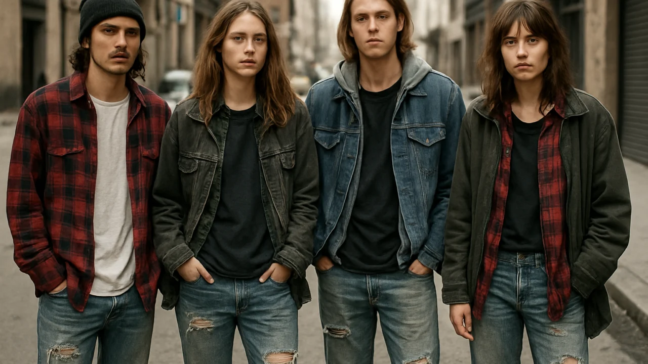Autentična grunge moda s flanelskim košuljama i poderanim trapericama