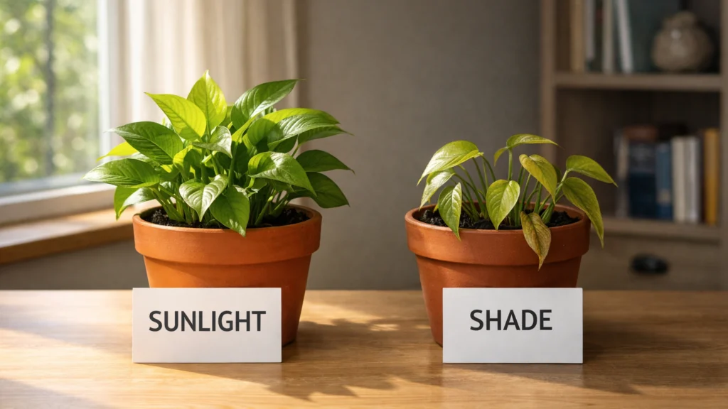 Usporedba rasta biljke na svjetlu i u sjeni tijekom fotosinteze