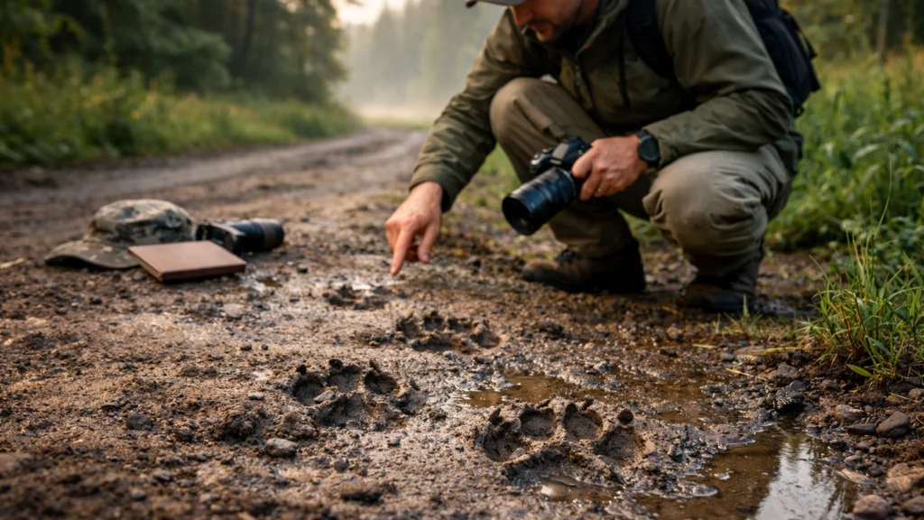 Promatranje tragova životinja kao dio pripreme za fotografiranje