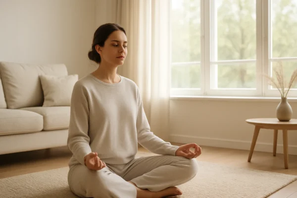Mirna jutarnja meditacija u domu kao simbol izgradnje navike meditacije