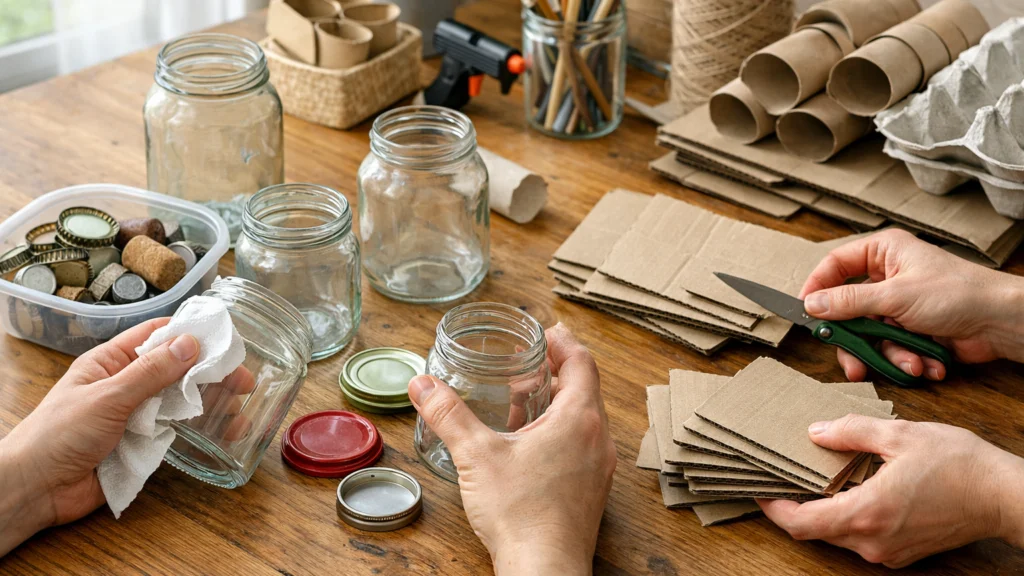 Priprema i čišćenje recikliranih materijala za izradu ukrasa