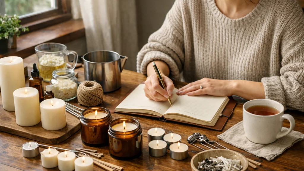 Mirni trenutak prije izrade svijeća kod kuće kao osobni ritual