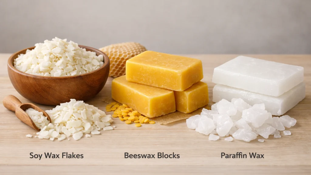 Različite vrste voska za izradu svijeća: sojin, pčelinji i parafinski