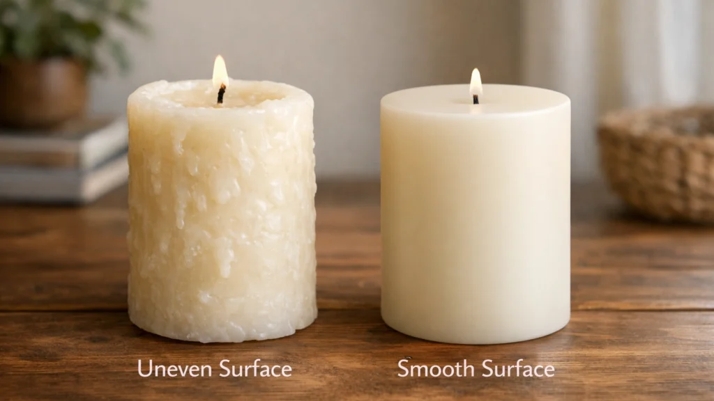 Neravna i ispravljena površina svijeće nakon hlađenja voska