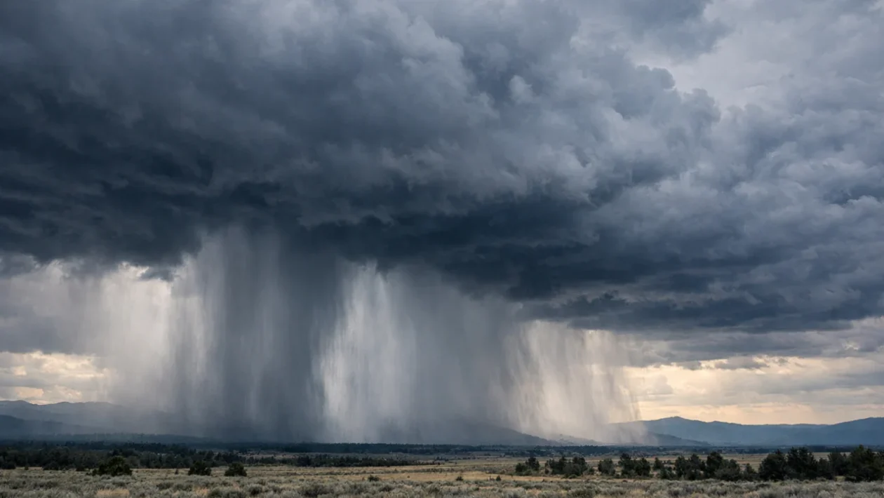 Kišni oblaci iz kojih pada kiša, prikaz putovanja kiše kroz oblake