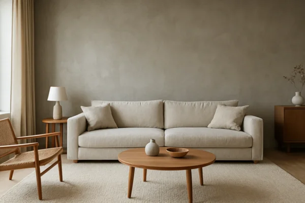 Kombiniranje različitih tekstura u modernom interijeru s drvom, tkaninama i betonom