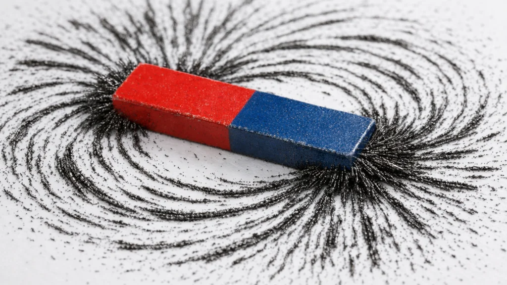 Željezne strugotine koje prikazuju linije magnetskog polja oko magneta