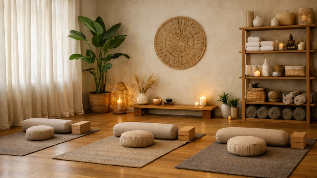 Topao i miran interijer yoga studija kao vizualna inspiracija