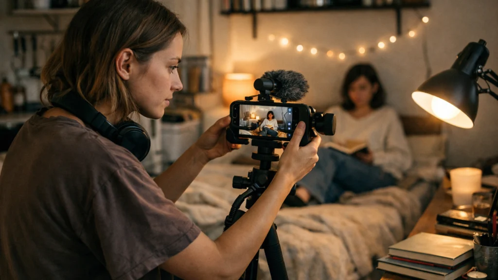 Snimanje kratkog filma u stanu s mobitelom i jednostavnom rasvjetom