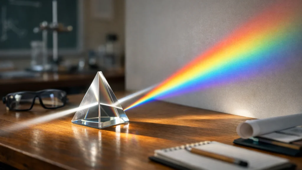 Prizma koja razlaže bijelu svjetlost u dugin spektar boja prema Newtonovom pokusu