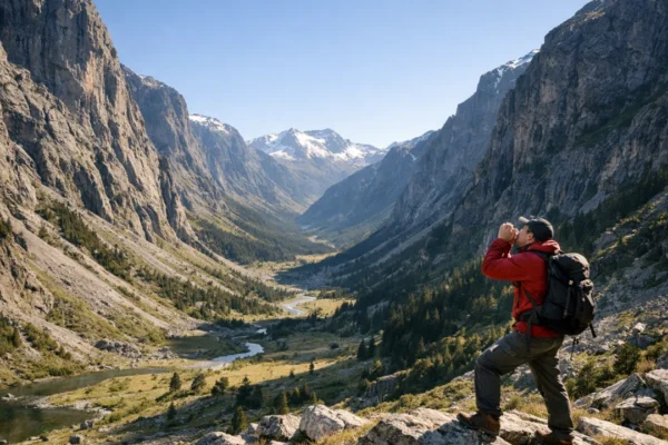 Eho u planinama dok planinar viče u širokoj planinskoj dolini