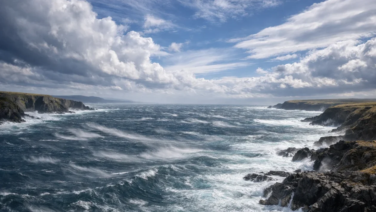 Snažan vjetar nad obalom i morem koji prikazuje snagu prirode