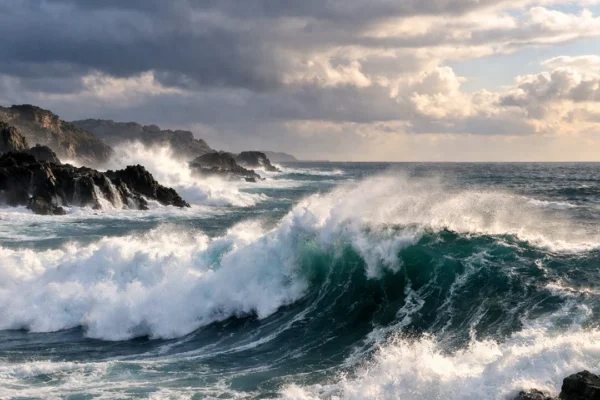 Snažni morski valovi koji udaraju o obalu, prikaz energije i snage mora